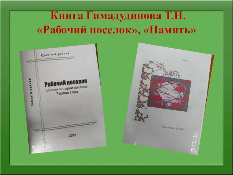 Книга Гимадудинова Т.Н. «Рабочий поселок», «Память»