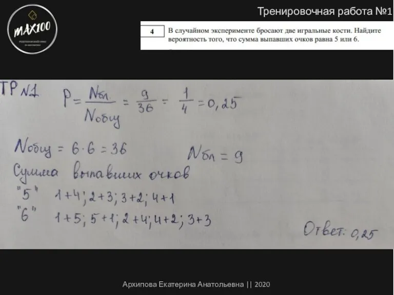 Тренировочная работа №1 Архипова Екатерина Анатольевна || 2020