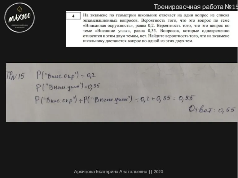 Тренировочная работа №15 Архипова Екатерина Анатольевна || 2020