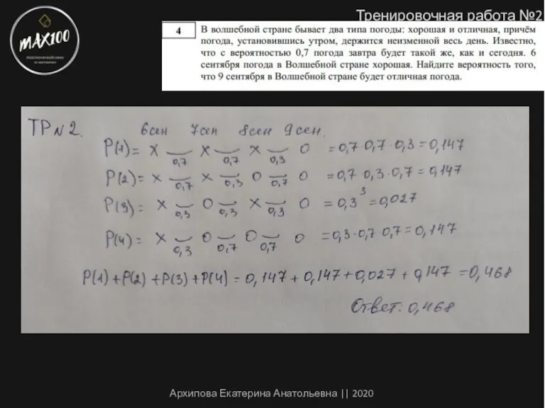 Тренировочная работа №2 Архипова Екатерина Анатольевна || 2020