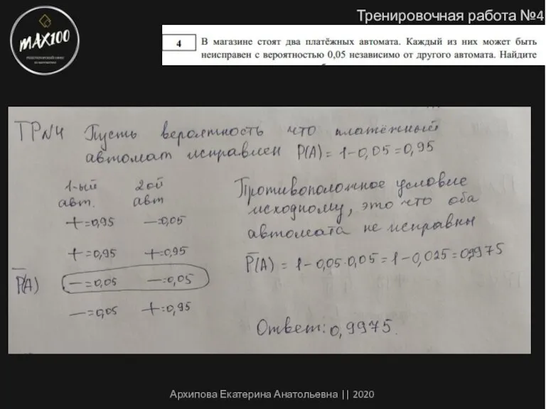 Тренировочная работа №4 Архипова Екатерина Анатольевна || 2020