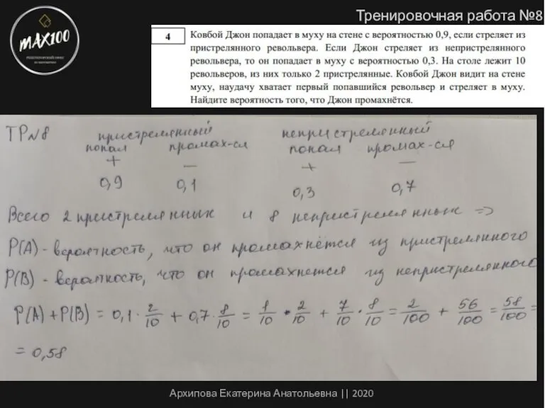 Тренировочная работа №8 Архипова Екатерина Анатольевна || 2020