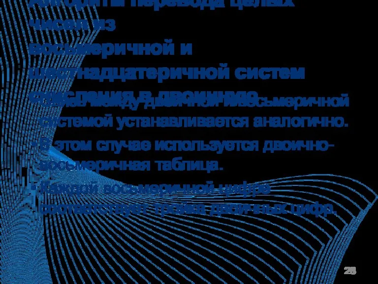 Алгоритм перевода целых чисел из восьмеричной и шестнадцатеричной систем счисления в двоичную