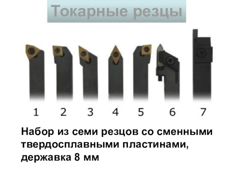 Набор из семи резцов со сменными твердосплавными пластинами, державка 8 мм Токарные резцы