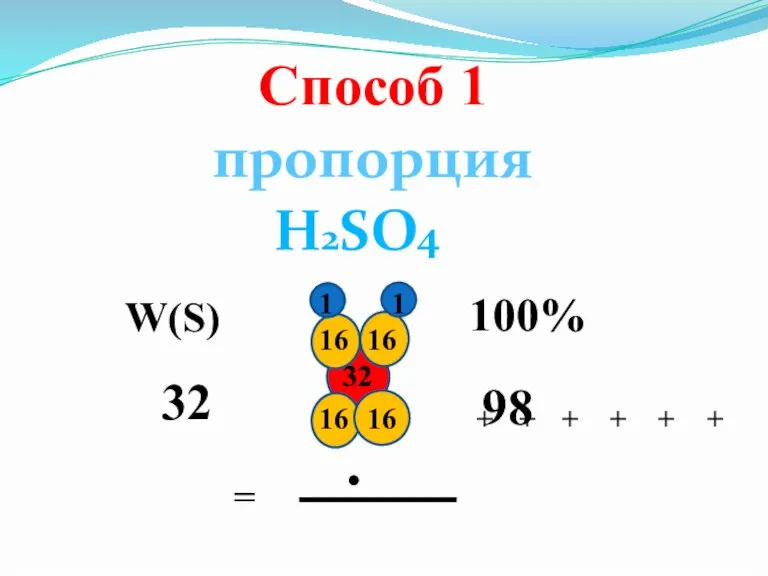 Способ 1 пропорция H2SO4 1 1 16 16 16 16 98 100%