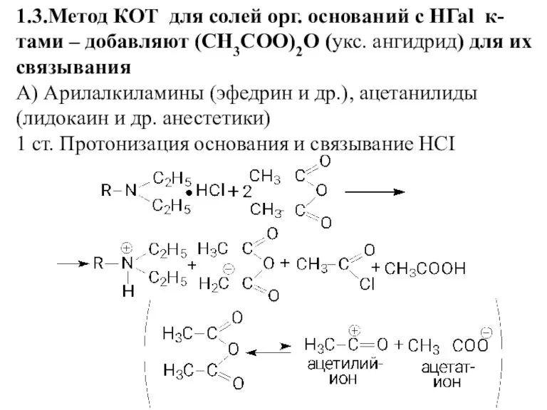 1.3.Метод КОТ для солей орг. оснований с HГаl к-тами – добавляют (CH3COO)2О