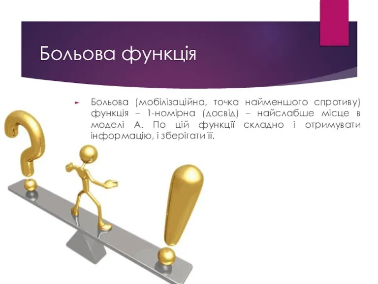 Больова (мобілізаційна, точка найменшого спротиву) функція – 1-номірна (досвід) – найслабше місце