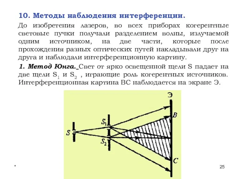 * Лекции проф. П.Ю.Гуляева 10. Методы наблюдения интерференции. До изобретения лазеров, во