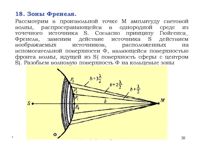 * Лекции проф. П.Ю.Гуляева 18. Зоны Френеля. Рассмотрим в произвольной точке М