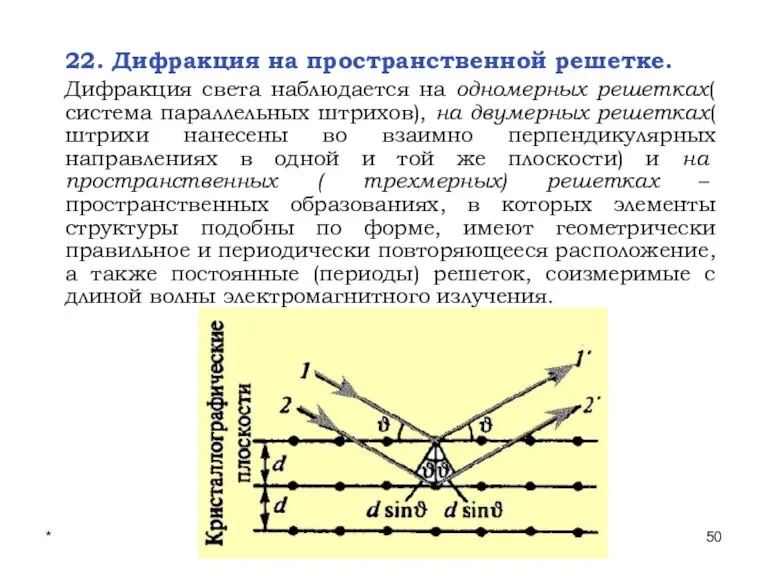 * Лекции проф. П.Ю.Гуляева 22. Дифракция на пространственной решетке. Дифракция света наблюдается