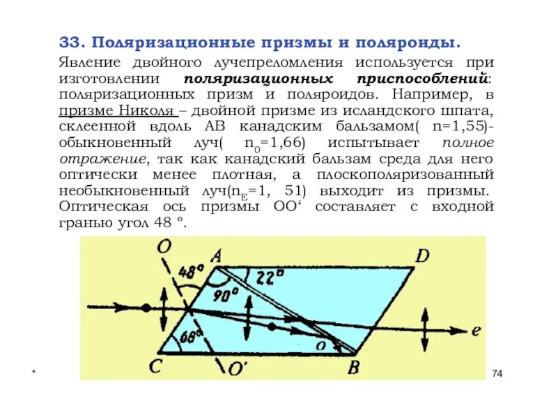 * Лекции проф. П.Ю.Гуляева 33. Поляризационные призмы и поляроиды. Явление двойного лучепреломления