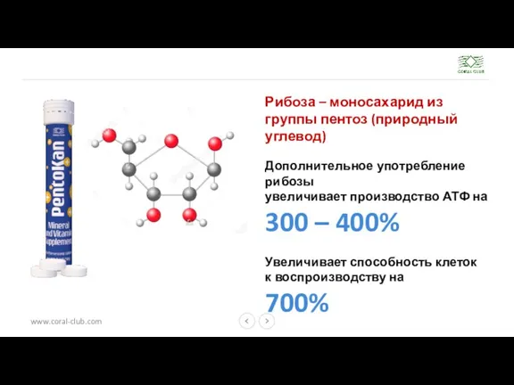 Рибоза – моносахарид из группы пентоз (природный углевод) Дополнительное употребление рибозы увеличивает