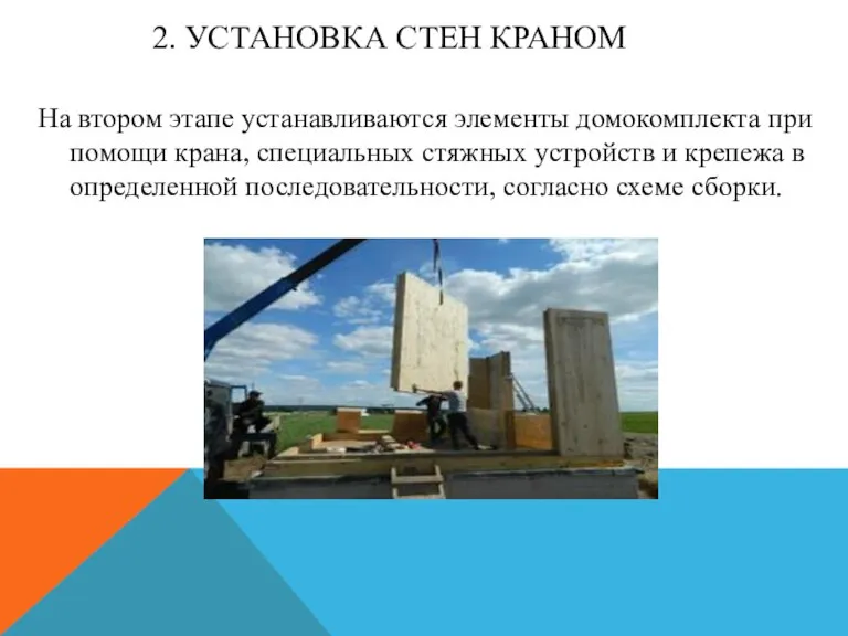 2. УСТАНОВКА СТЕН КРАНОМ На втором этапе устанавливаются элементы домокомплекта при помощи