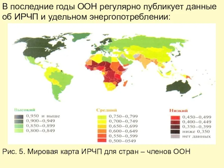 В последние годы ООН регулярно публикует данные об ИРЧП и удельном энергопотреблении: