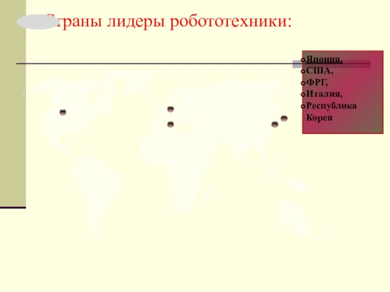 Страны лидеры робототехники: Япония, США, ФРГ, Италия, Республика Корея