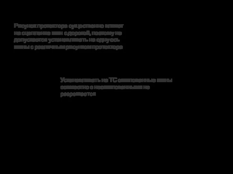 Рисунок протектора существенно влияет на сцепление шин с дорогой, поэтому не допускается