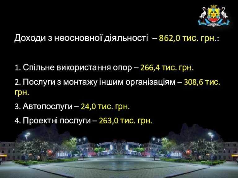 Доходи з неосновної діяльності – 862,0 тис. грн.: 1. Спільне використання опор