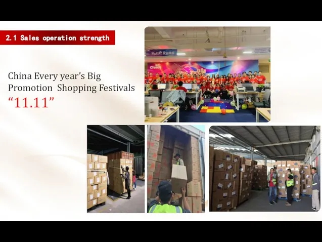2.1 Sales operation strength China Every year’s Big Promotion Shopping Festivals “11.11”