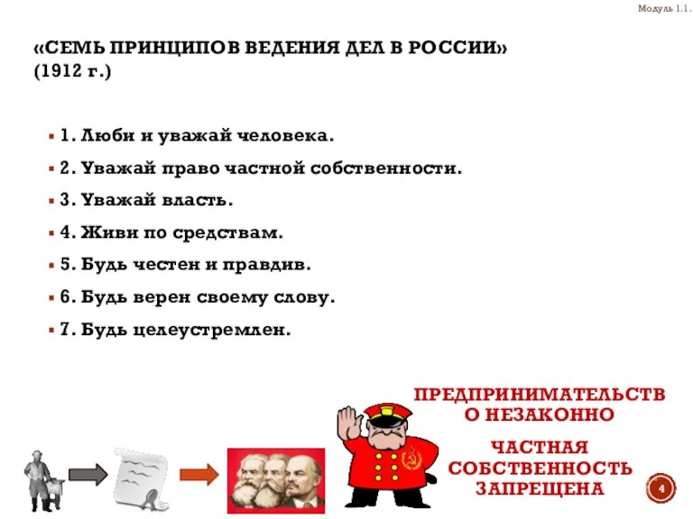 «СЕМЬ ПРИНЦИПОВ ВЕДЕНИЯ ДЕЛ В РОССИИ» (1912 г.) 1. Люби и уважай