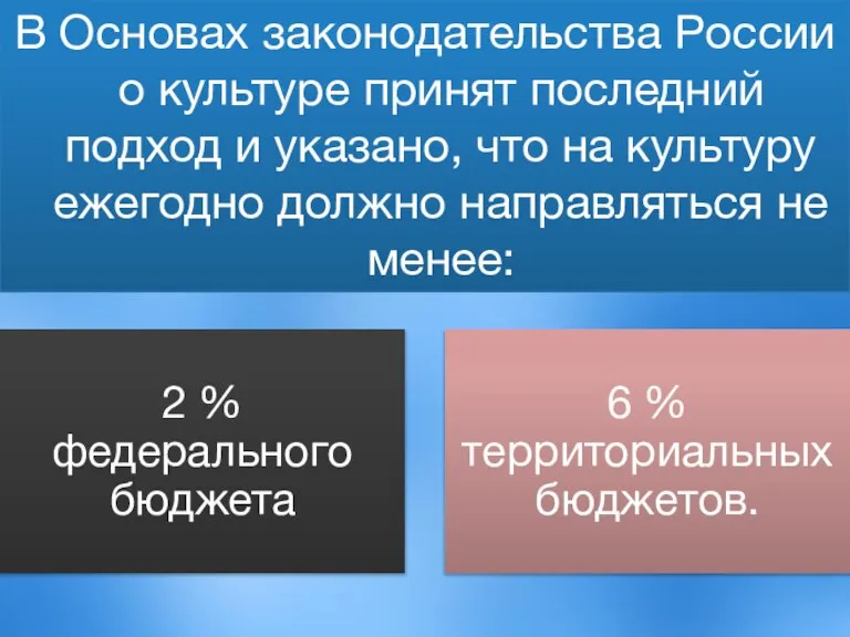 В Основах законодательства России о культуре принят последний подход и указано, что