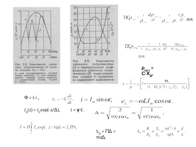 (3.3) (3.4) ρост = С·ХВ, Ф = L·i , JX(z) = J0exp(-z/Δ),