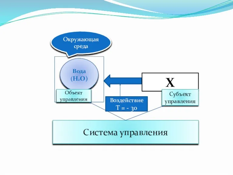 Вода (Н2О) Х Окружающая среда Воздействие Т = - 30 Субъект управления Объект управления Система управления