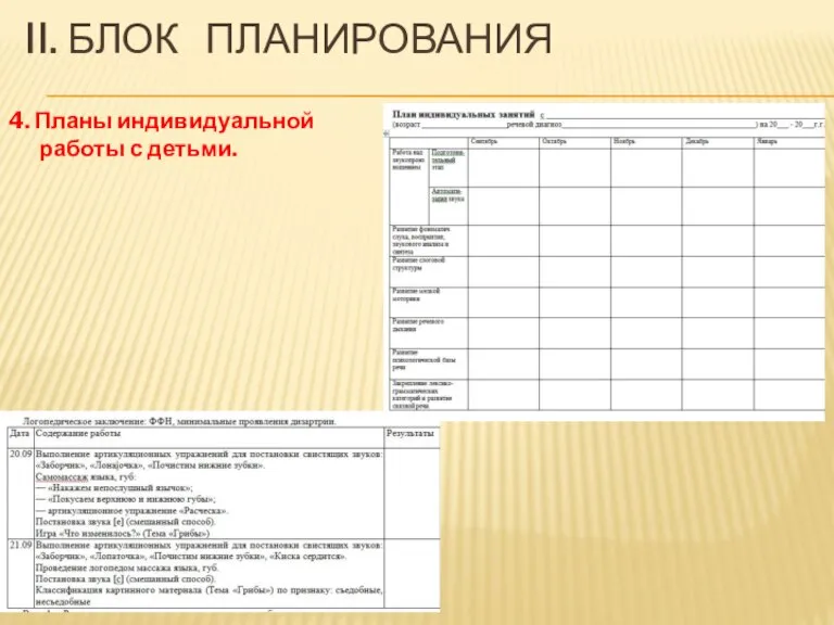 II. БЛОК ПЛАНИРОВАНИЯ 4. Планы индивидуальной работы с детьми.