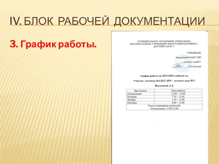 IV. БЛОК РАБОЧЕЙ ДОКУМЕНТАЦИИ 3. График работы.