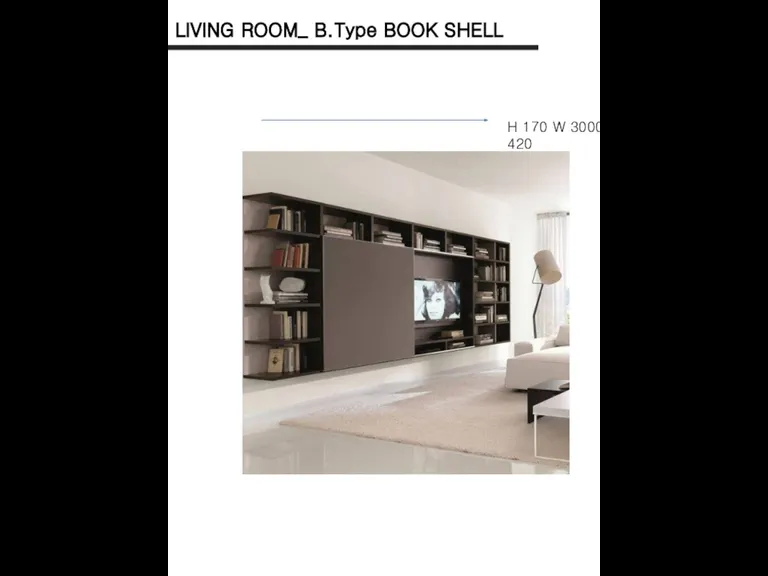 LIVING ROOM_ B.Type BOOK SHELL H 170 W 3000 D 420