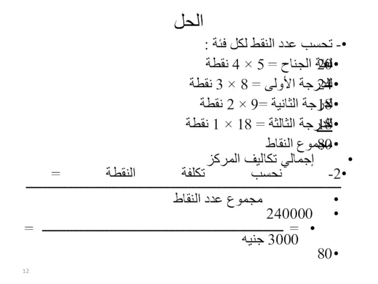 الحل - تحسب عدد النقط لكل فئة : لفئة الجناح = 5