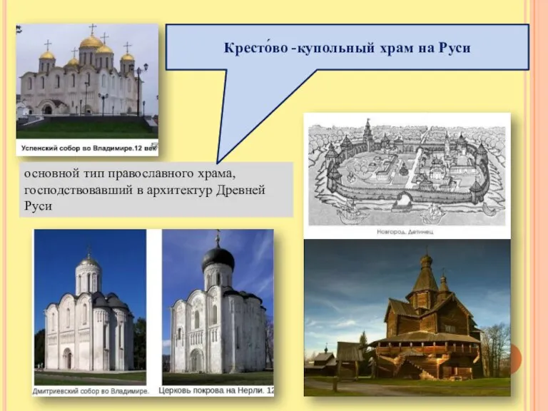 основной тип православного храма, господствовавший в архитектур Древней Руси Кресто́во -купольный храм на Руси