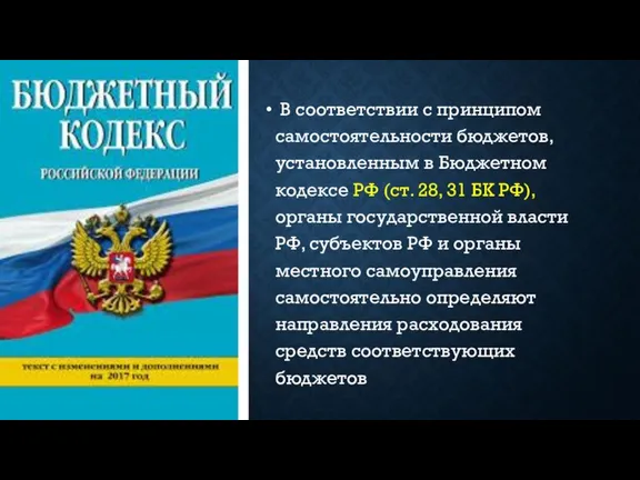 В соответствии с принципом самостоятельности бюджетов, установленным в Бюджетном кодексе РФ (ст.