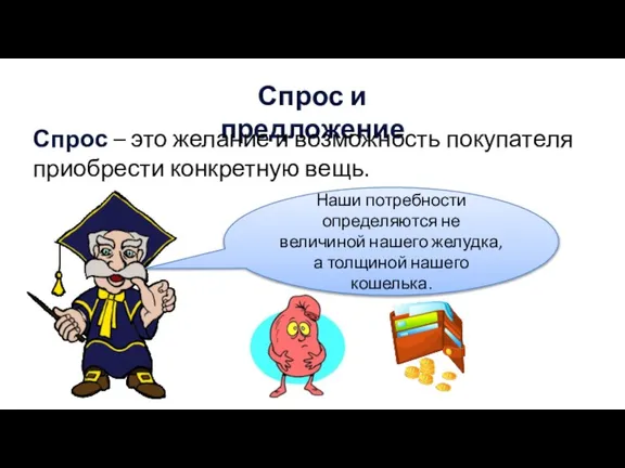 Спрос и предложение Спрос – это желание и возможность покупателя приобрести конкретную