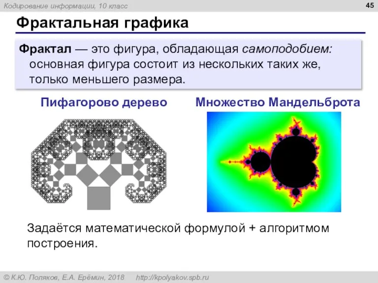 Фрактальная графика Фрактал — это фигура, обладающая самоподобием: основная фигура состоит из