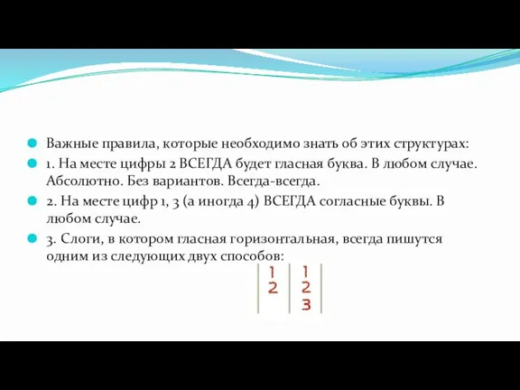 Важные правила, которые необходимо знать об этих структурах: 1. На месте цифры