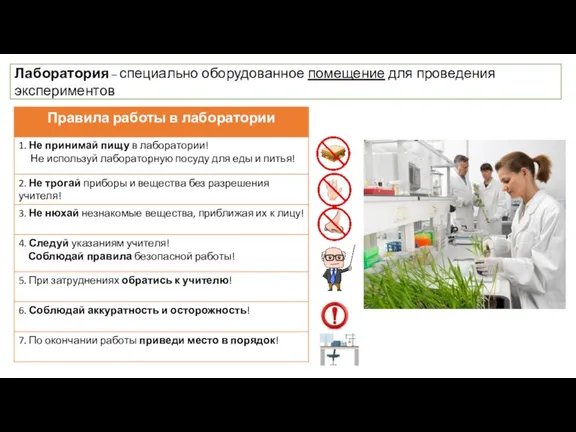 Лаборатория – специально оборудованное помещение для проведения экспериментов