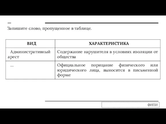 Запишите слово, пропущенное в таблице. ФИПИ