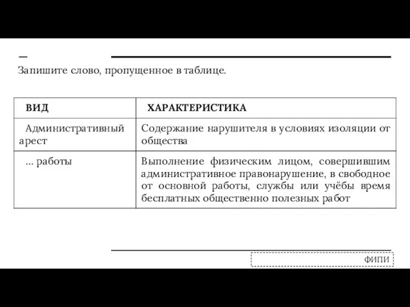 Запишите слово, пропущенное в таблице. ФИПИ