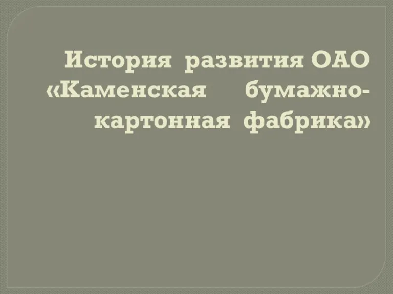 История развития ОАО Каменская картонно-бумажная фабрика