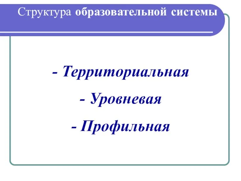 Структура образовательной системы - Территориальная - Уровневая - Профильная