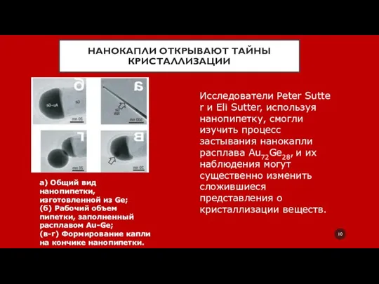 НАНОКАПЛИ ОТКРЫВАЮТ ТАЙНЫ КРИСТАЛЛИЗАЦИИ а) Общий вид нанопипетки, изготовленной из Ge; (б)