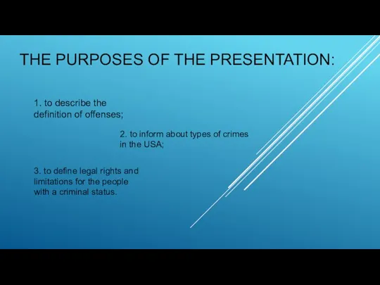 THE PURPOSES OF THE PRESENTATION: 1. to describe the definition of offenses;