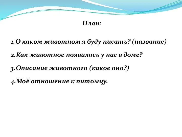 План: 1.О каком животном я буду писать? (название) 2.Как животное появилось у