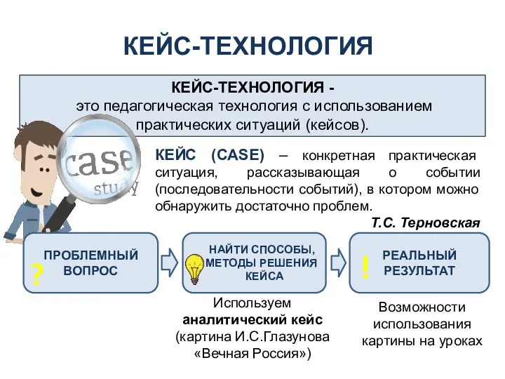 КЕЙС-ТЕХНОЛОГИЯ КЕЙС-ТЕХНОЛОГИЯ - это педагогическая технология с использованием практических ситуаций (кейсов). КЕЙС