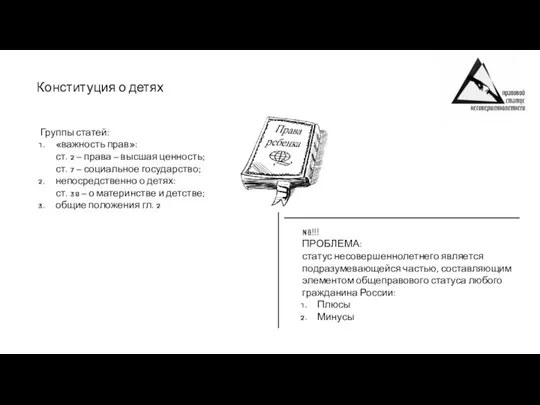 Конституция о детях Группы статей: «важность прав»: ст. 2 – права –