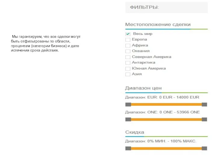 Мы гарантируем, что все сделки могут быть отфильтрованы по области, процентам (категории