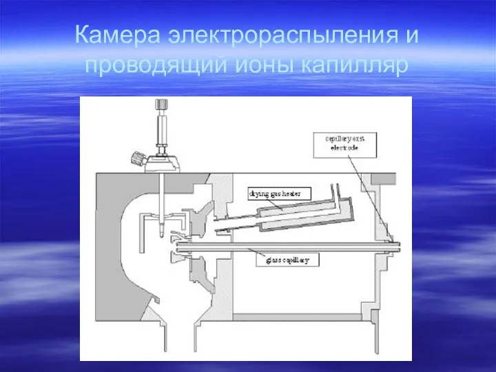 Камера электрораспыления и проводящий ионы капилляр