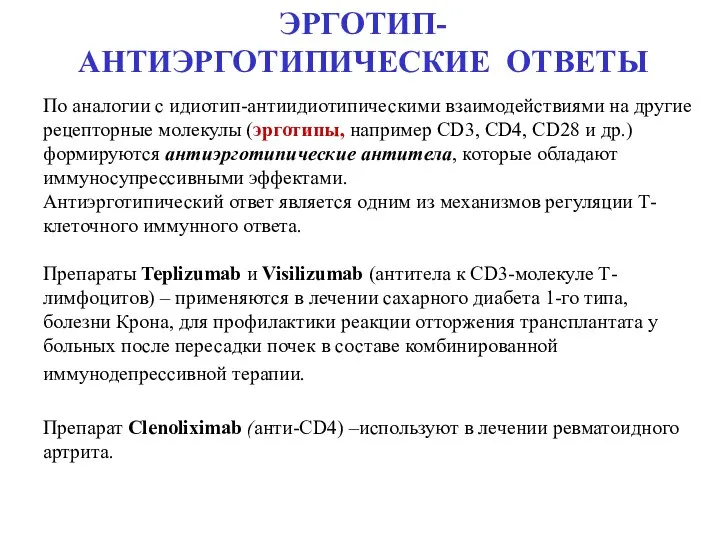 ЭРГОТИП- АНТИЭРГОТИПИЧЕСКИЕ ОТВЕТЫ По аналогии с идиотип-антиидиотипическими взаимодействиями на другие рецепторные молекулы