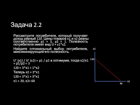 Задача 2.2 Рассмотрите потребителя, который получает доход равный 120. Цены товаров х1