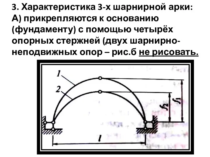 3. Характеристика 3-х шарнирной арки: А) прикрепляются к основанию (фундаменту) с помощью